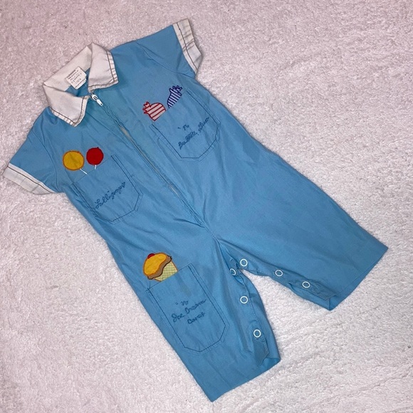 Vintage lollipop bubble gum ice cream one piece zip lightweight romper 0/3m - Picture 1 of 9